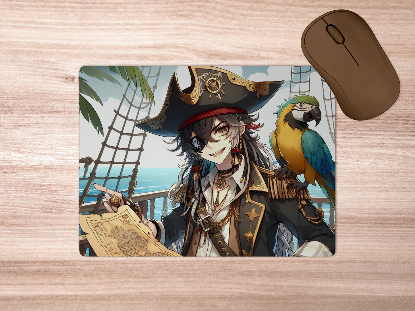 Pirate Captain with Parrot Anime Mouse Pad