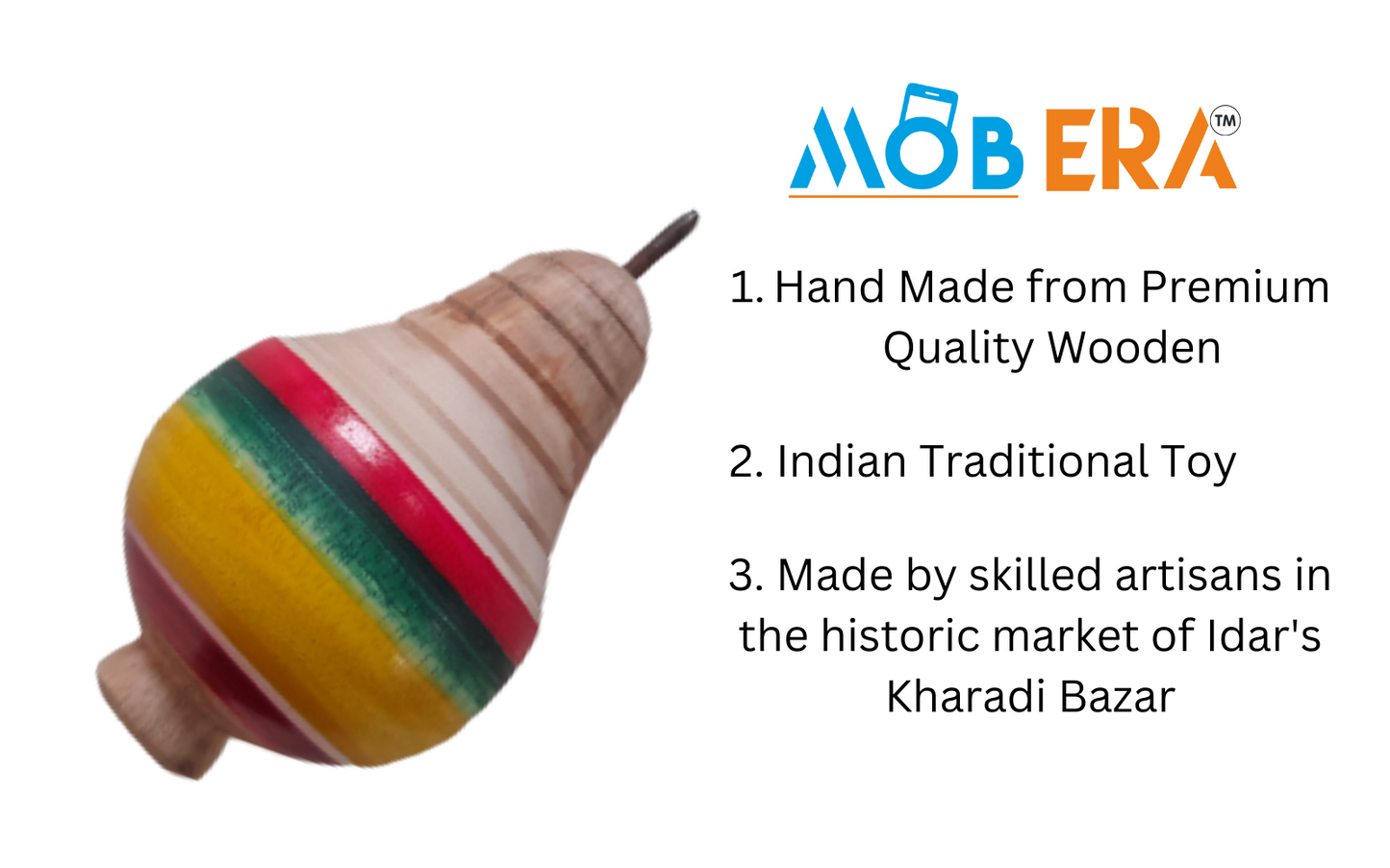 Wooden Spinning Top Handmade - Toy for Kids and Adults | Desi Lattu - MobERA