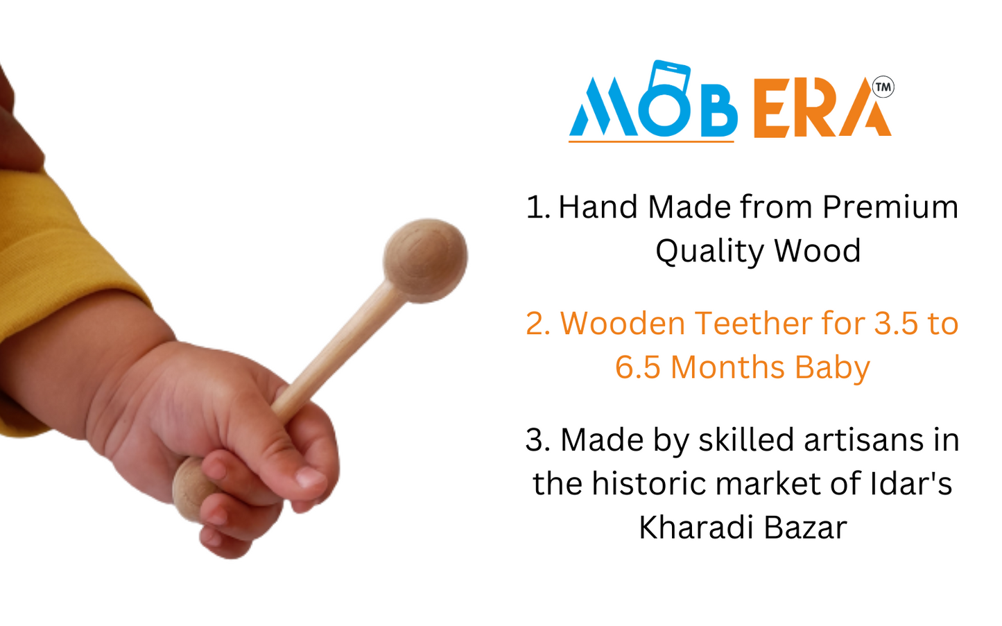 Saag Wood Organic Wooden Teether for Baby - MobERA
