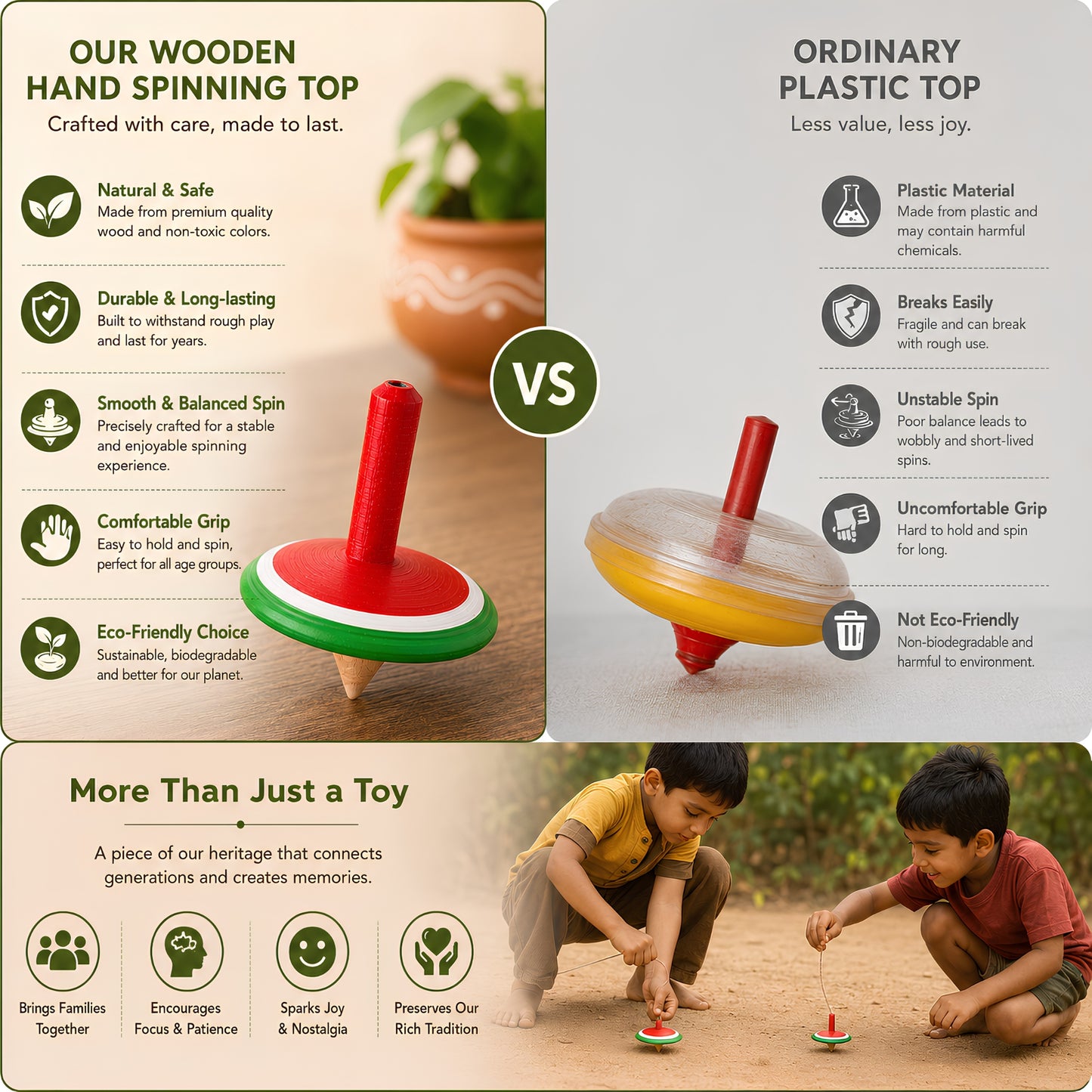 Hand Spinning Top Wood vs Plastic