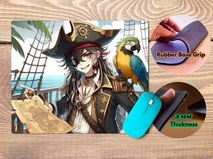 Pirate Captain with Parrot Anime Mouse Pad