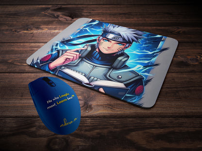 Kakashi Hatake holding a book mousepad mockup style 2