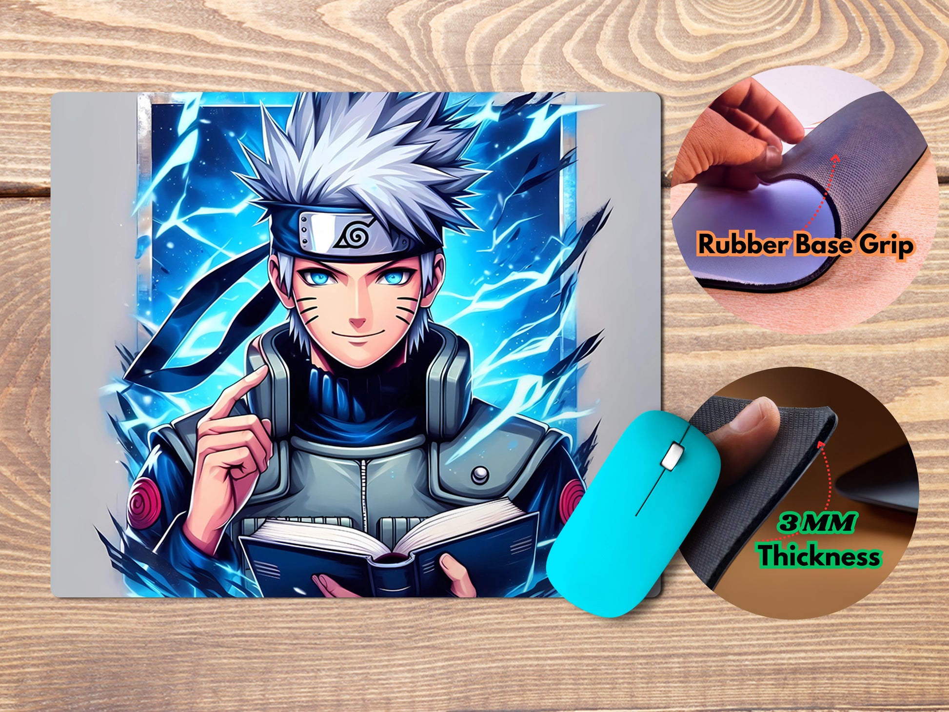 Kakashi Hatake holding a book mousepad mockup style 4