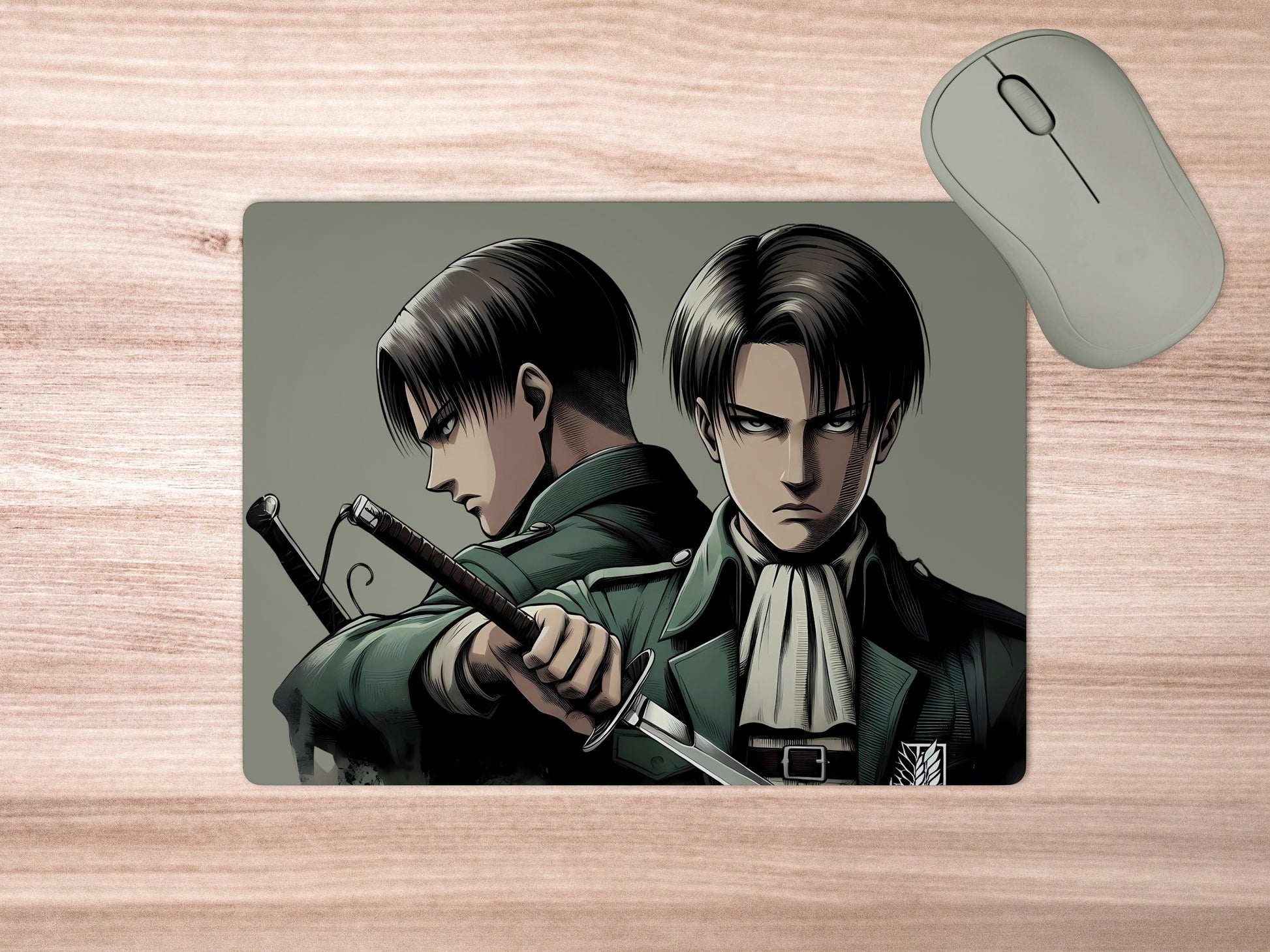 Levi Ackerman in his Survey Corps uniform mousepad mockup style 5