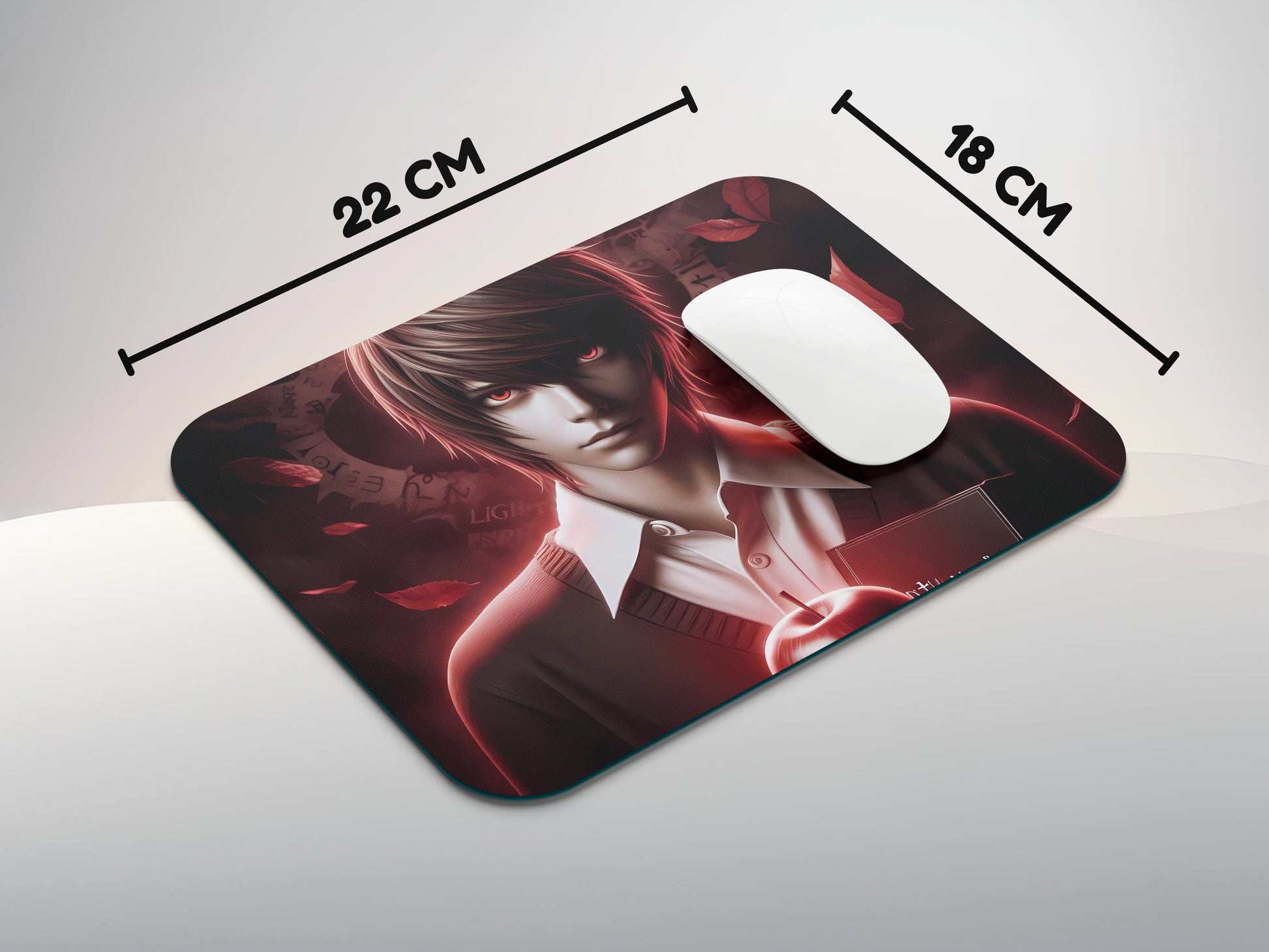 Light Yagami holding the Death Note with a serious expression mousepad mockup style 3