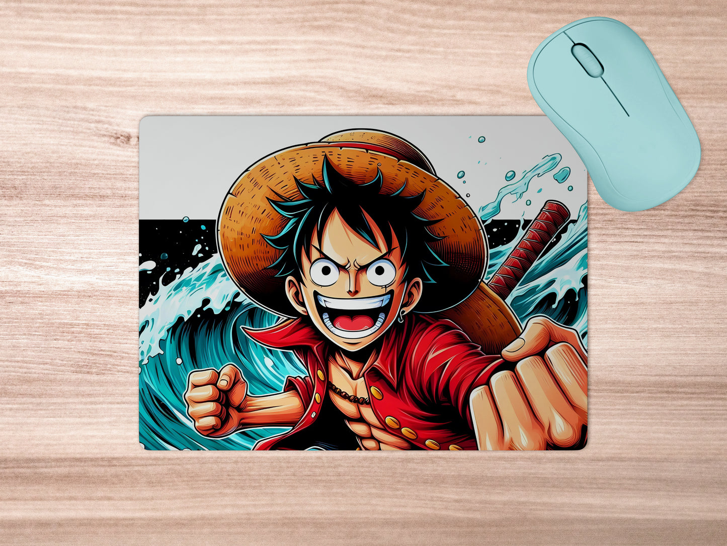 Monkey D. Luffy with straw hat and red shirt mousepad mockup style 5