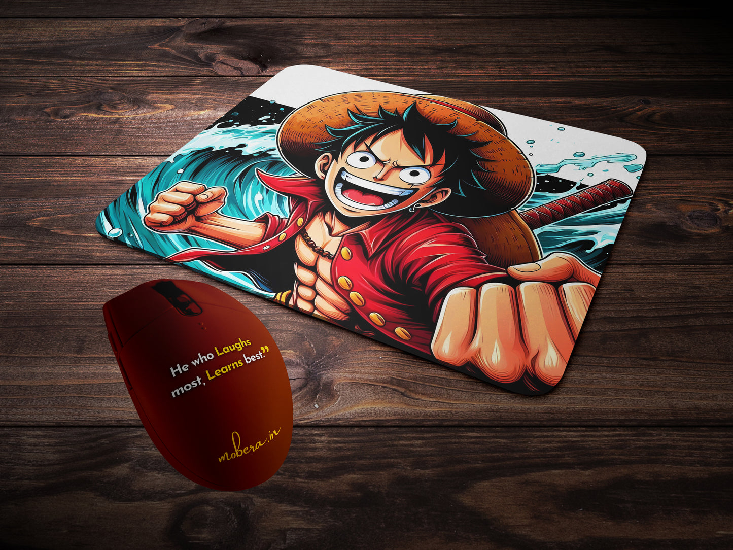 Monkey D. Luffy with straw hat and red shirt mousepad mockup style 2