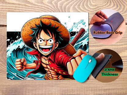 Monkey D. Luffy with straw hat and red shirt mousepad mockup style 4