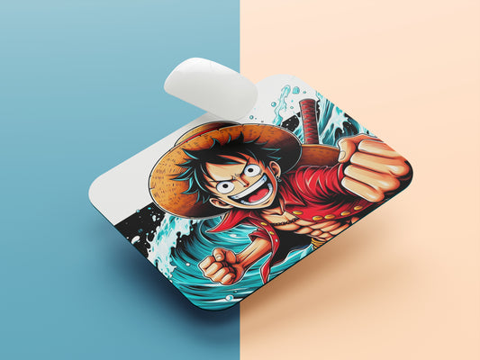 Monkey D. Luffy with straw hat and red shirt mousepad mockup style 1