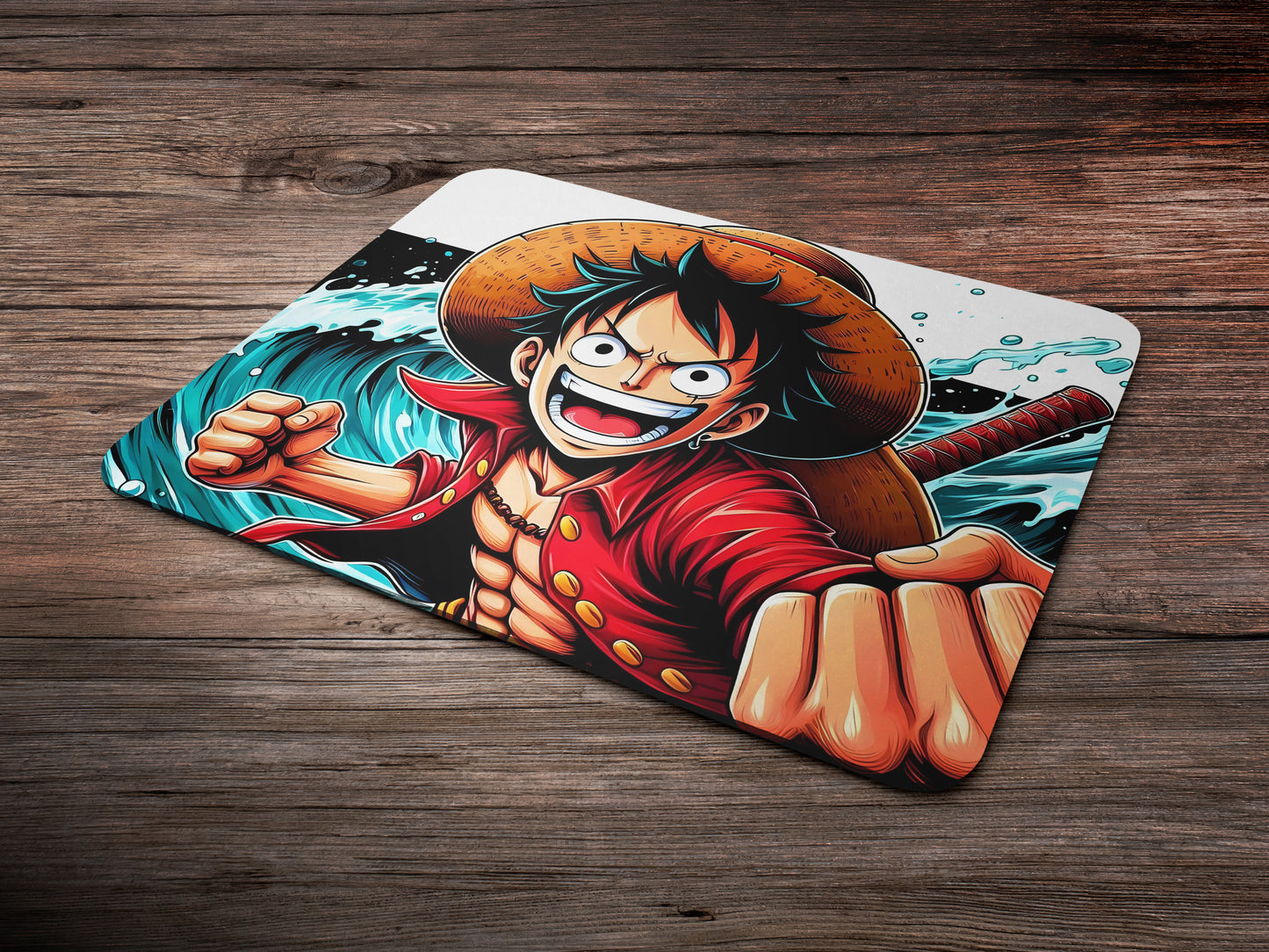 Monkey D. Luffy with straw hat and red shirt mousepad mockup style 6