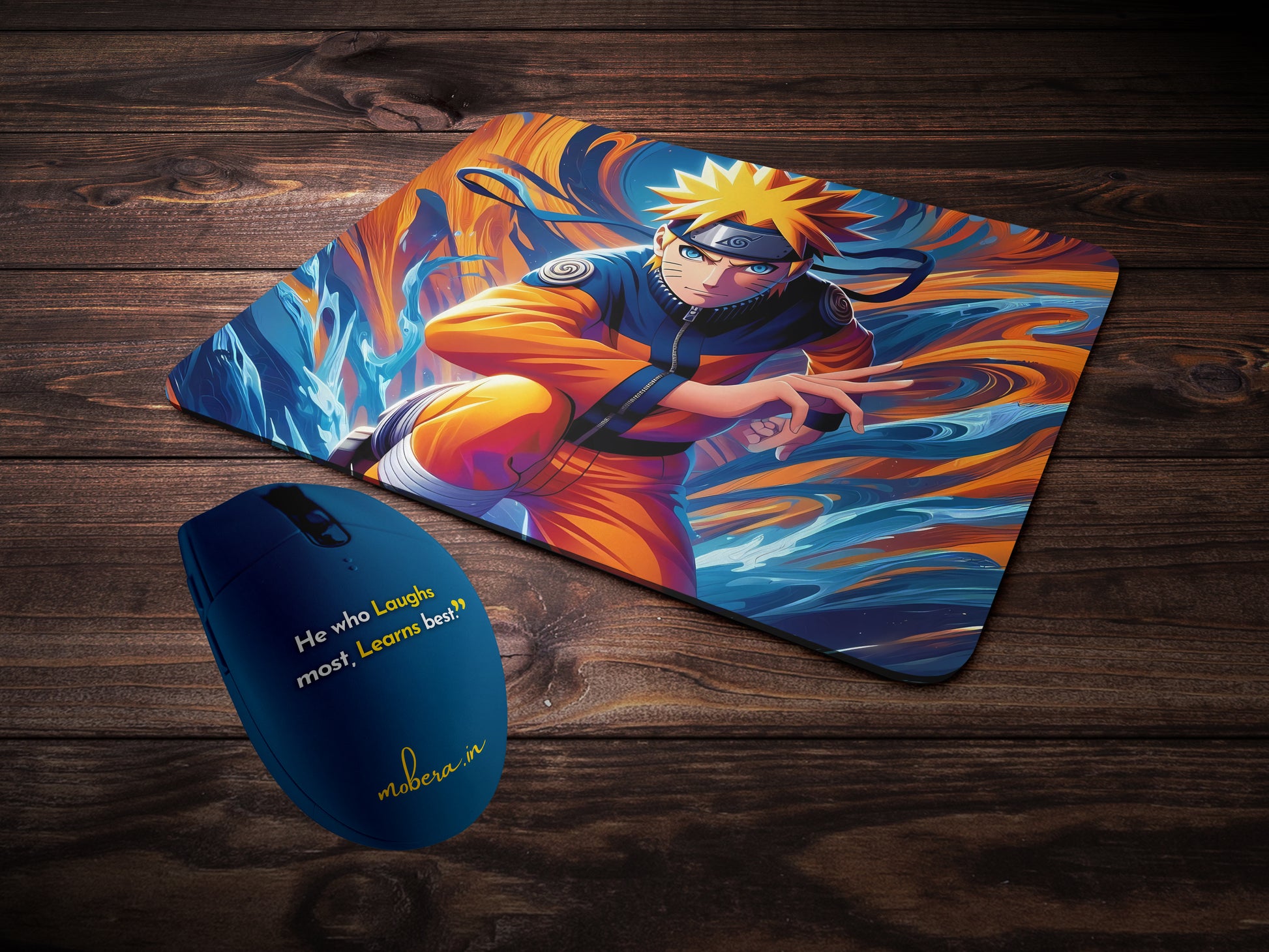 Naruto Uzumaki in a powerful pose, wearing his iconic orange jumpsuit mousepad mockup style 2