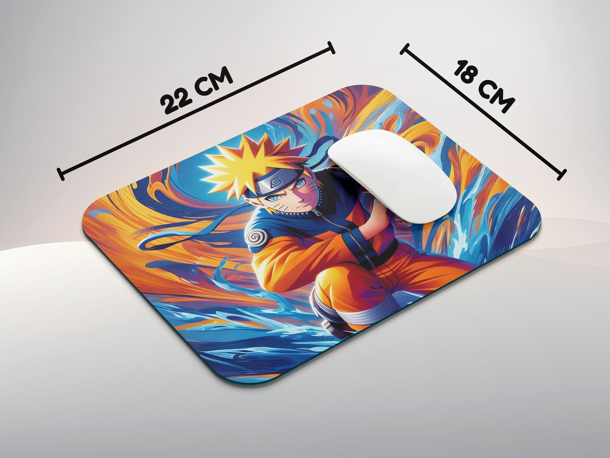 Naruto Uzumaki in a powerful pose, wearing his iconic orange jumpsuit mousepad mockup style 3