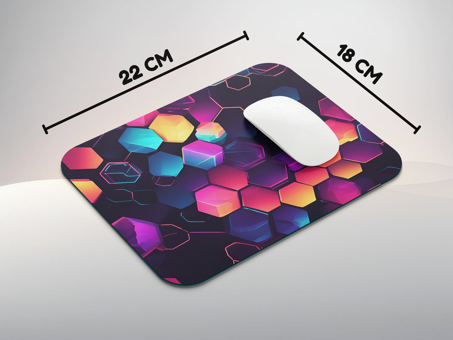 Neon glowing hexagon with futuristic outline mousepad mockup style 3