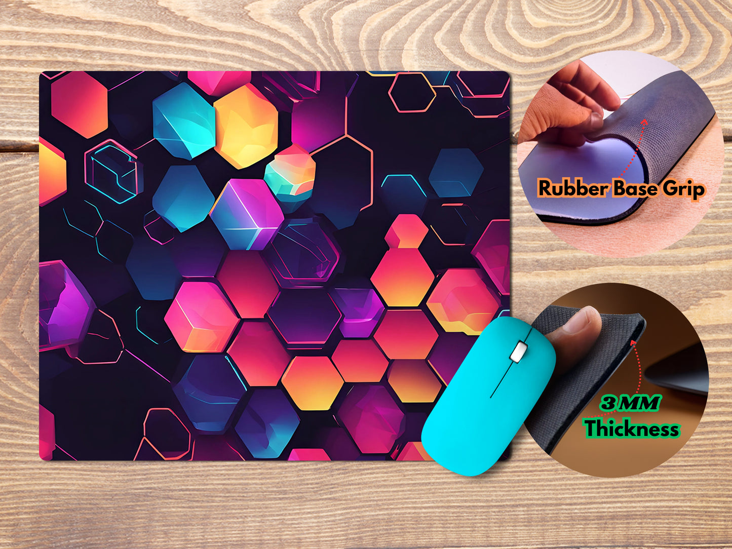 Neon glowing hexagon with futuristic outline mousepad mockup style 4