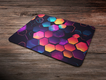 Neon glowing hexagon with futuristic outline mousepad mockup style 6