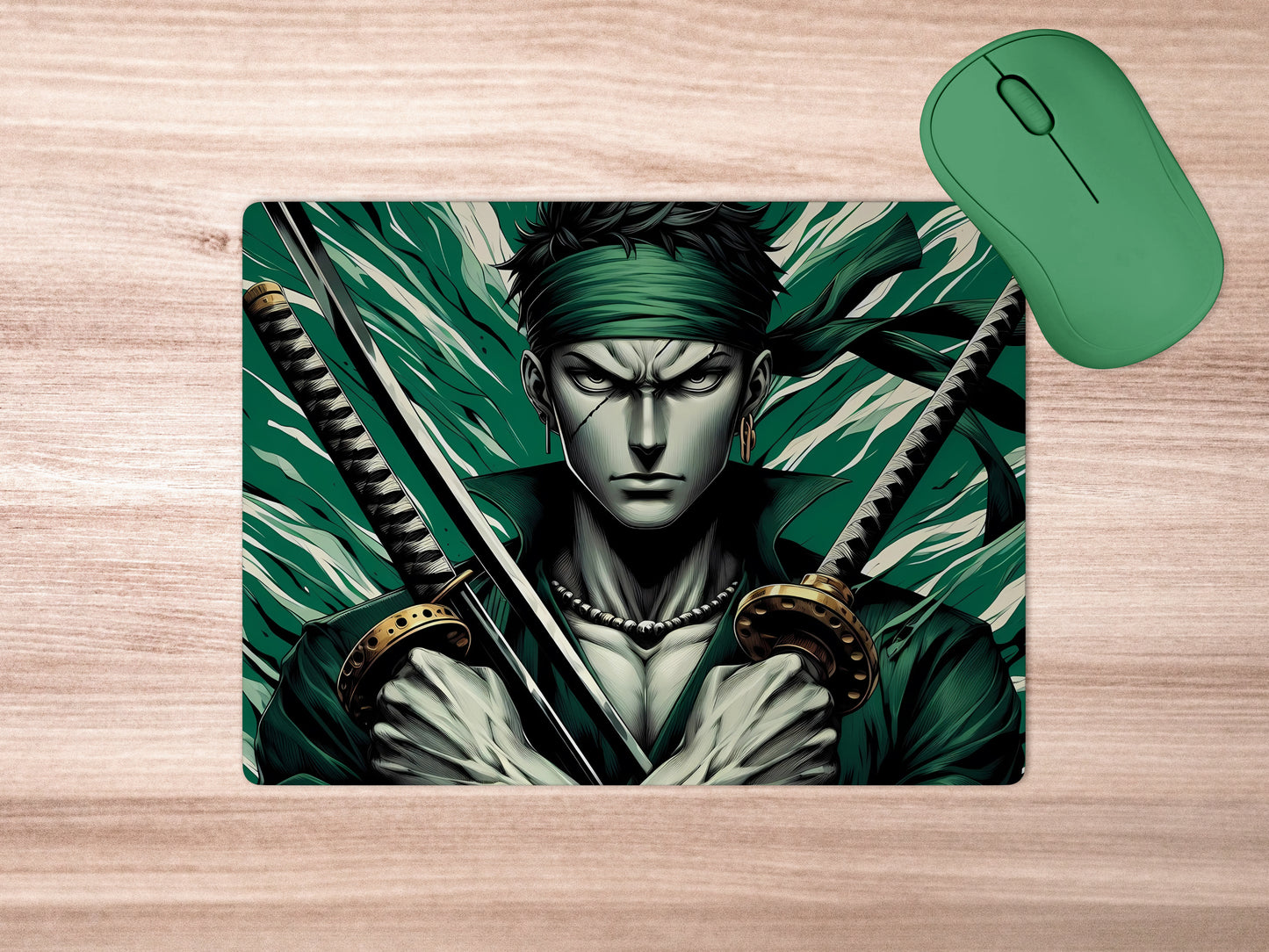 Roronoa Zoro holding two swords mousepad mockup style 5