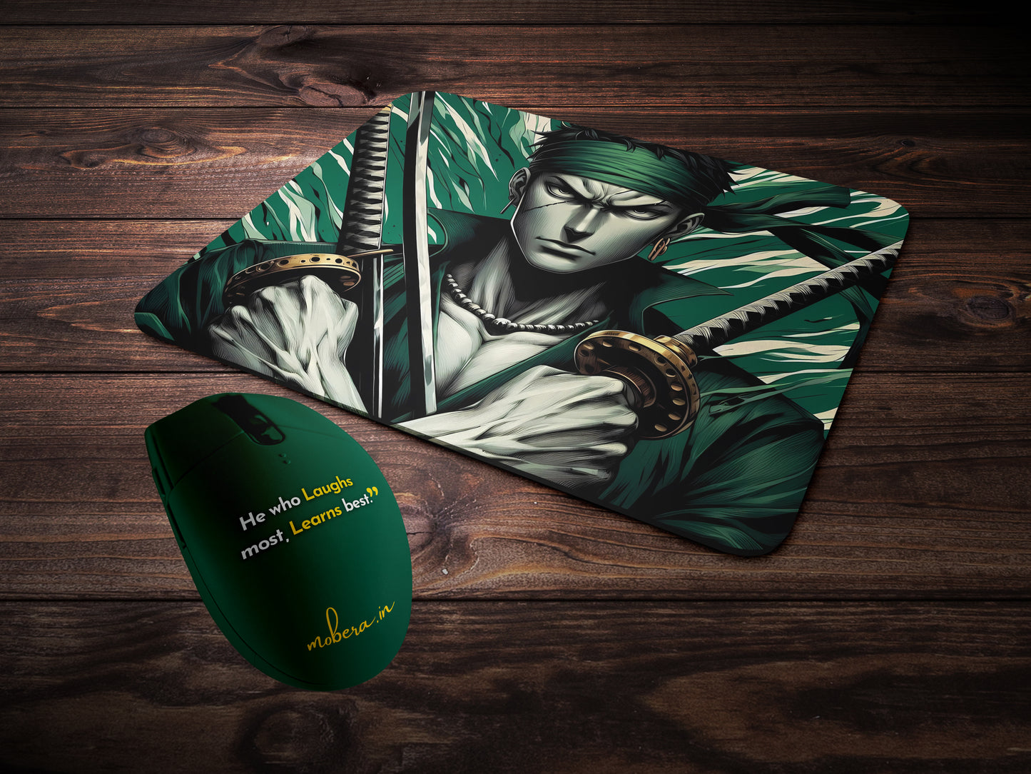 Roronoa Zoro holding two swords mousepad mockup style 2