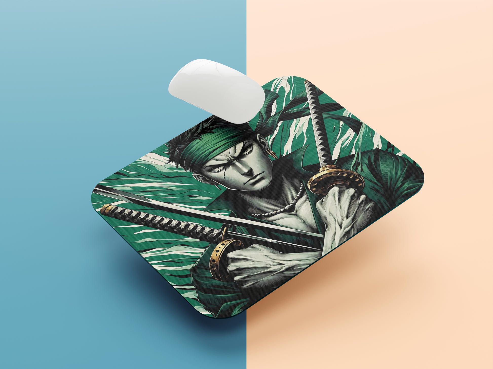 Roronoa Zoro holding two swords mousepad mockup style 1