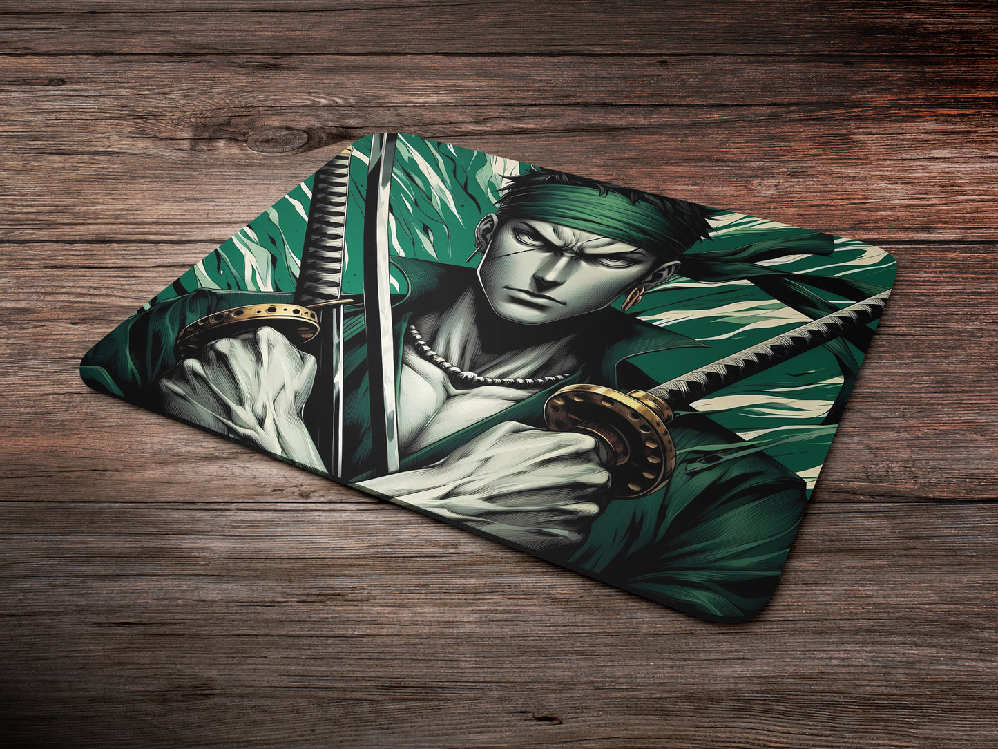 Roronoa Zoro holding two swords mousepad mockup style 6