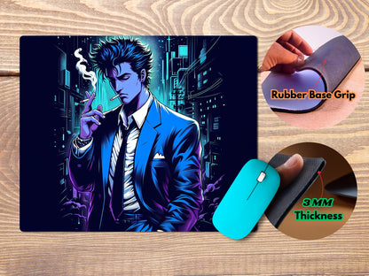 Spike Spiegel in his iconic blue suit mousepad mockup style 4