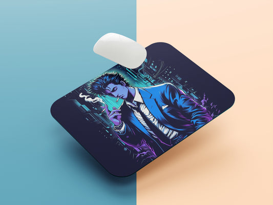 Spike Spiegel in his iconic blue suit mousepad mockup style 1