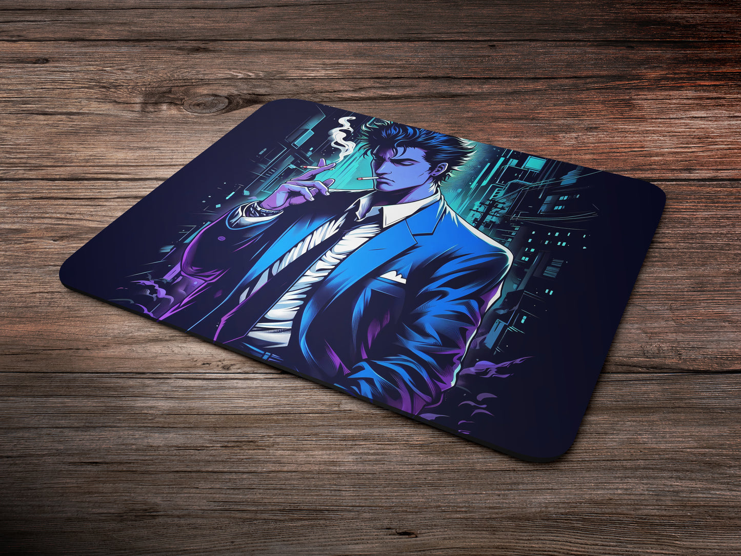 Spike Spiegel in his iconic blue suit mousepad mockup style 6