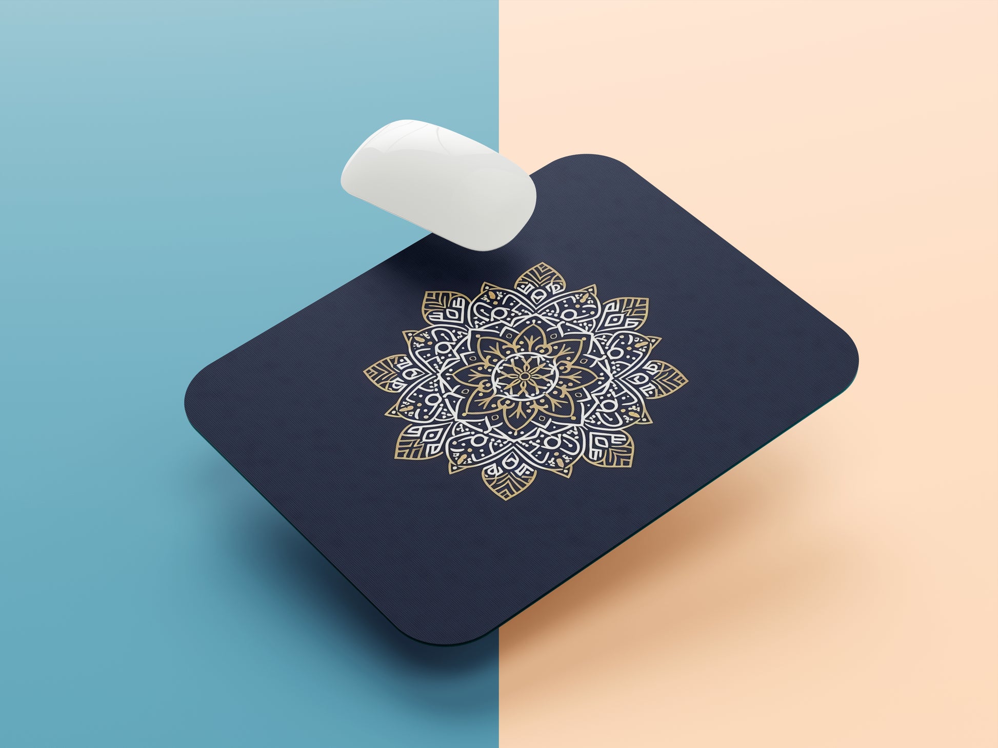 Navy Gold Mandala mousepad mockup style 1