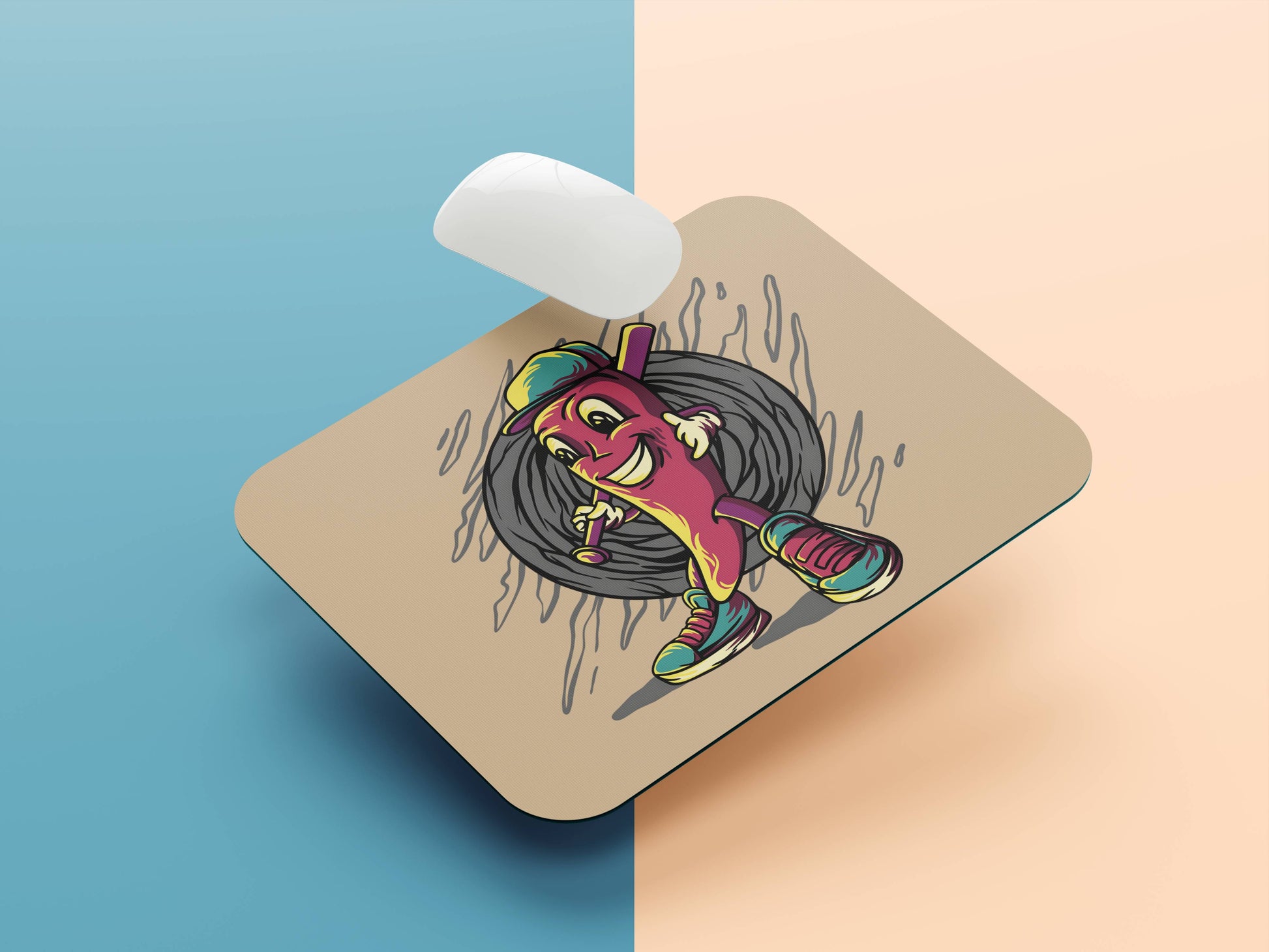 Cartoon character with Stick mousepad mockup style 1