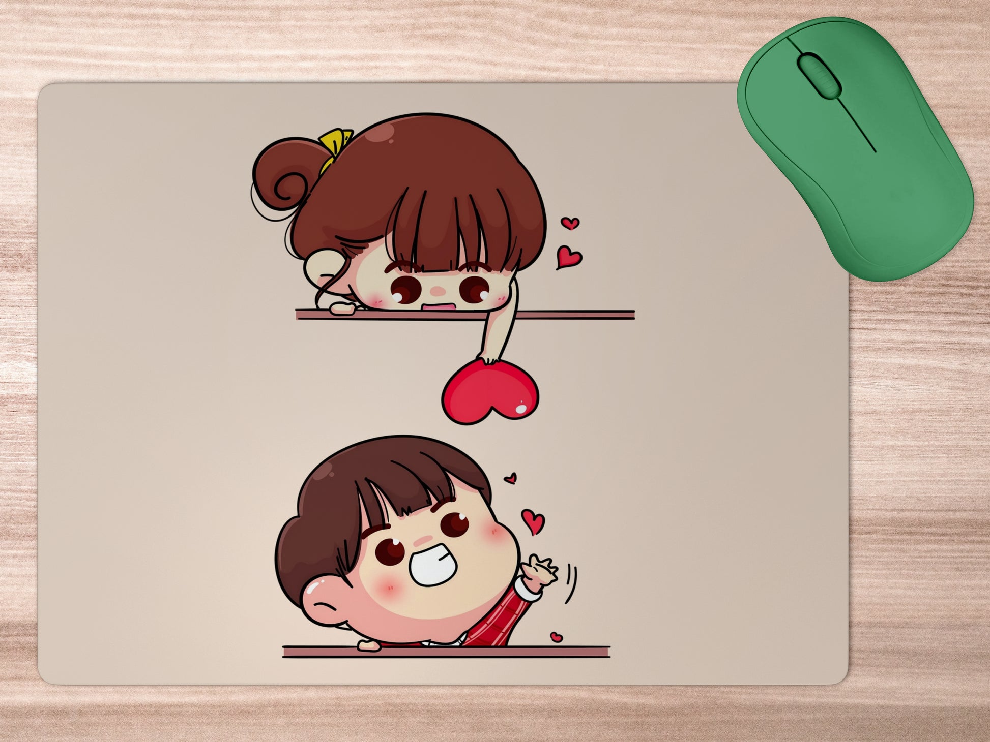 Girl and Boy Cartoon with Heartmousepad mockup style 5