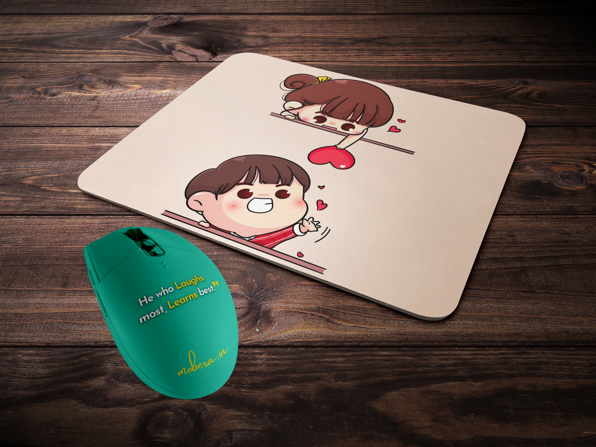 Girl and Boy Cartoon with Heartmousepad mockup style 2