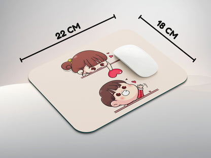 Girl and Boy Cartoon with Heartmousepad mockup style 3