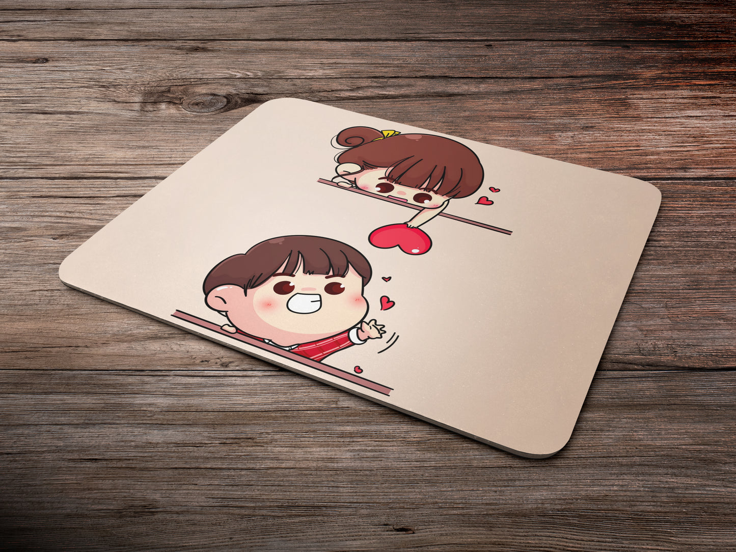 Girl and Boy Cartoon with Heartmousepad mockup style 6