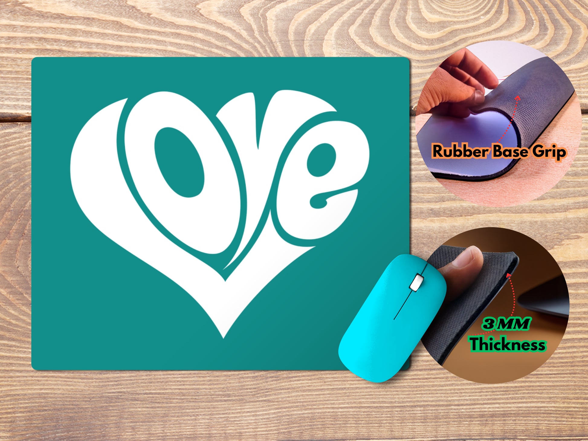 LOVE text in Heart Shapemousepad mockup style 4