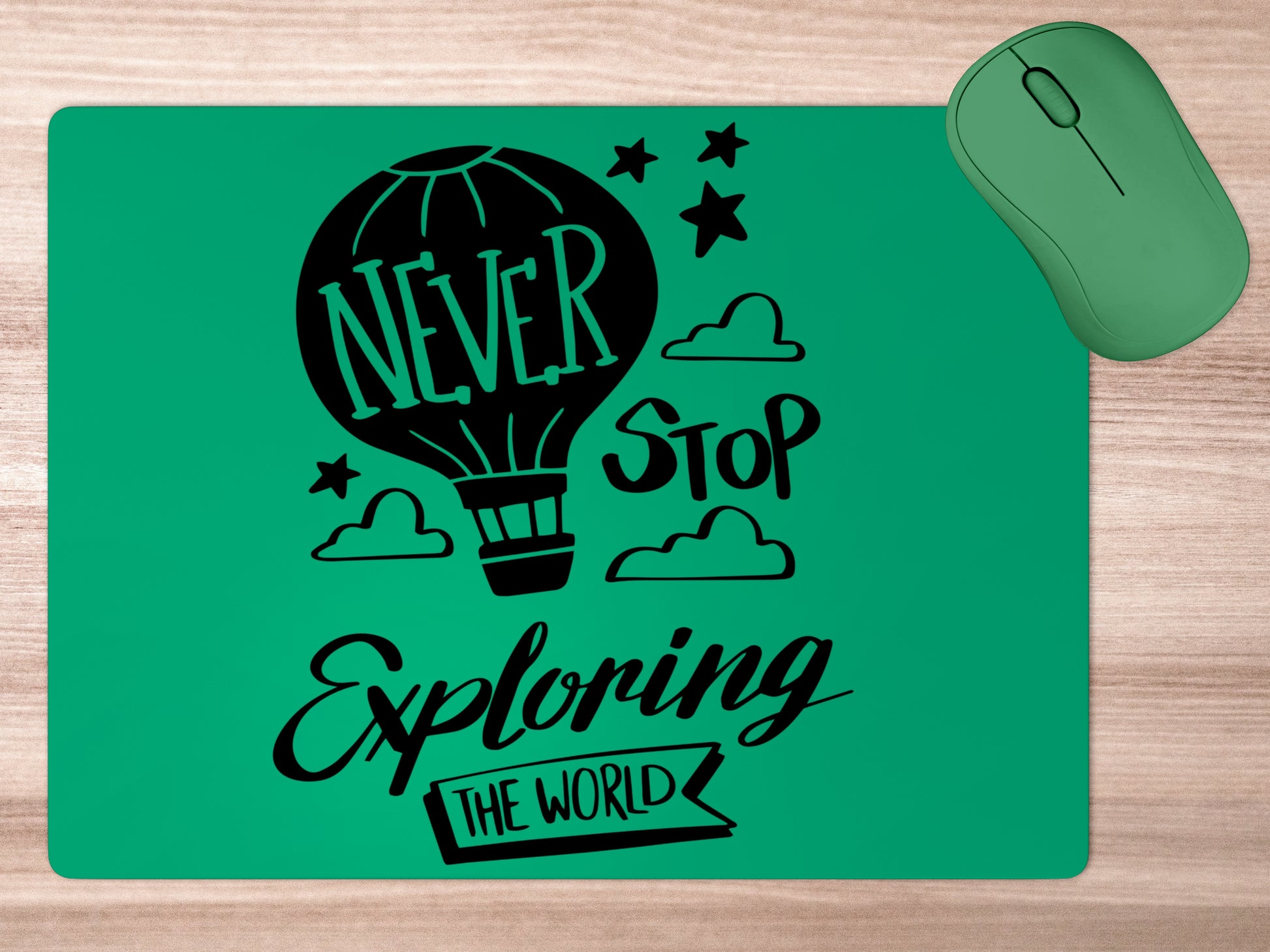 Never Stop Exploring the Worldmousepad mockup style 5