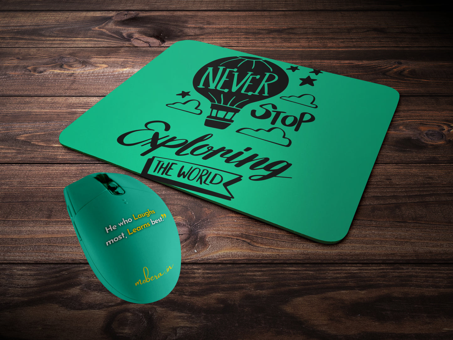 Never Stop Exploring the Worldmousepad mockup style 2