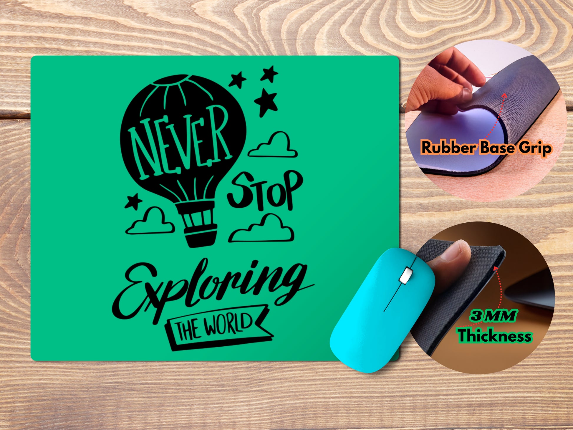 Never Stop Exploring the Worldmousepad mockup style 4