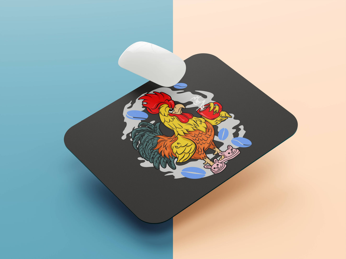 Rooster with Coffee Mug - Morning call mousepad mockup style 1