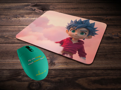 Male character with spiky blue hairmousepad mockup style 2