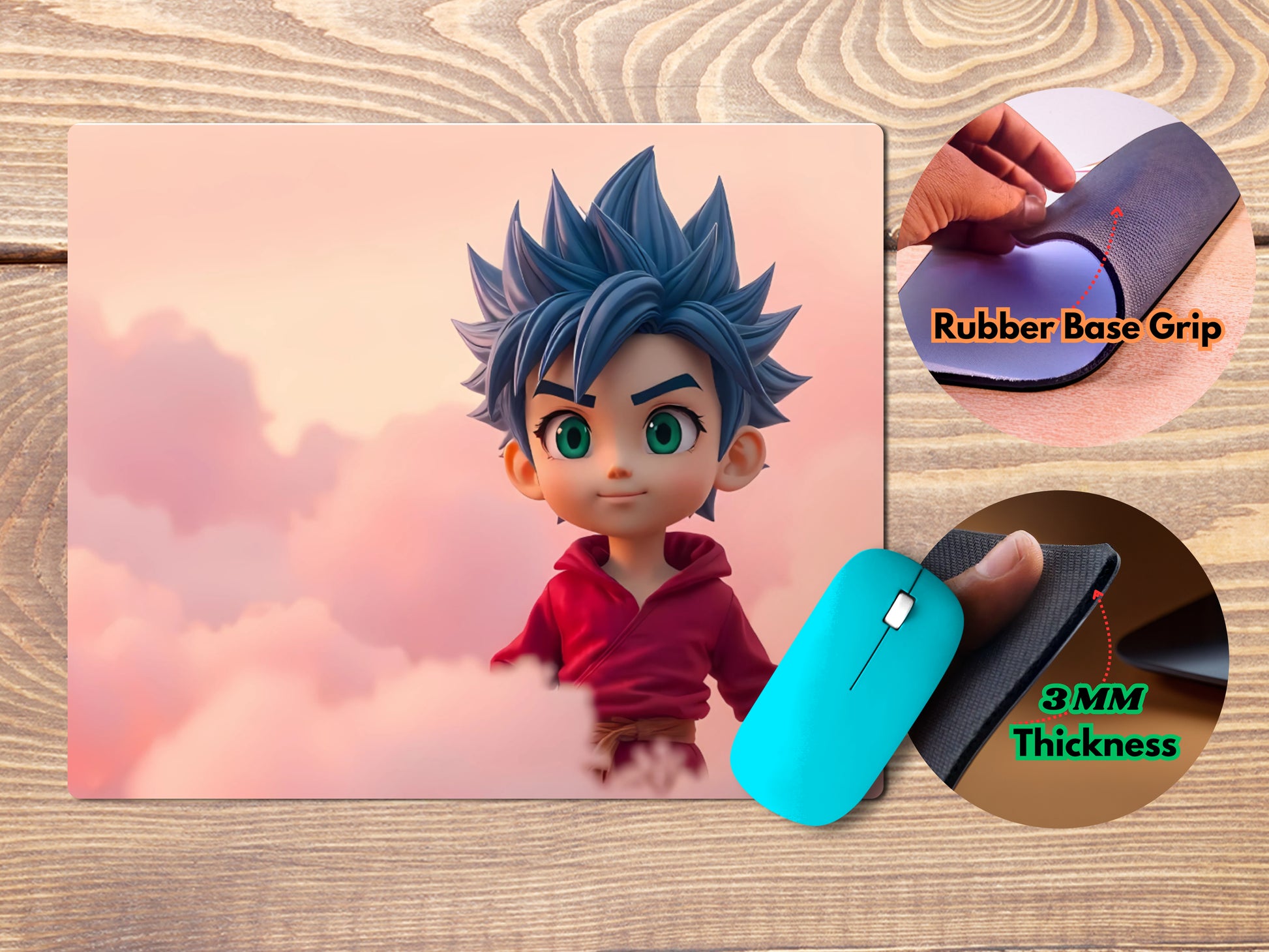 Male character with spiky blue hairmousepad mockup style 4