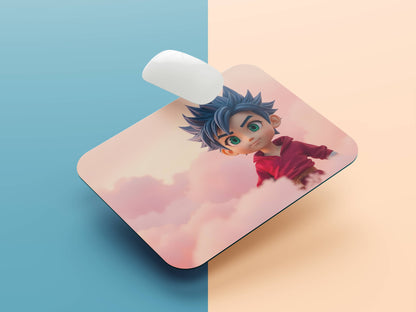 Male character with spiky blue hair mousepad mockup style 1