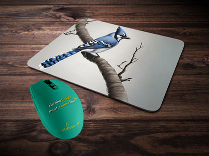 Blue Jay - Recognizable by its vibrant blue feathers, this bird is known for its intelligence and complex social behaviormousepad mockup style 2