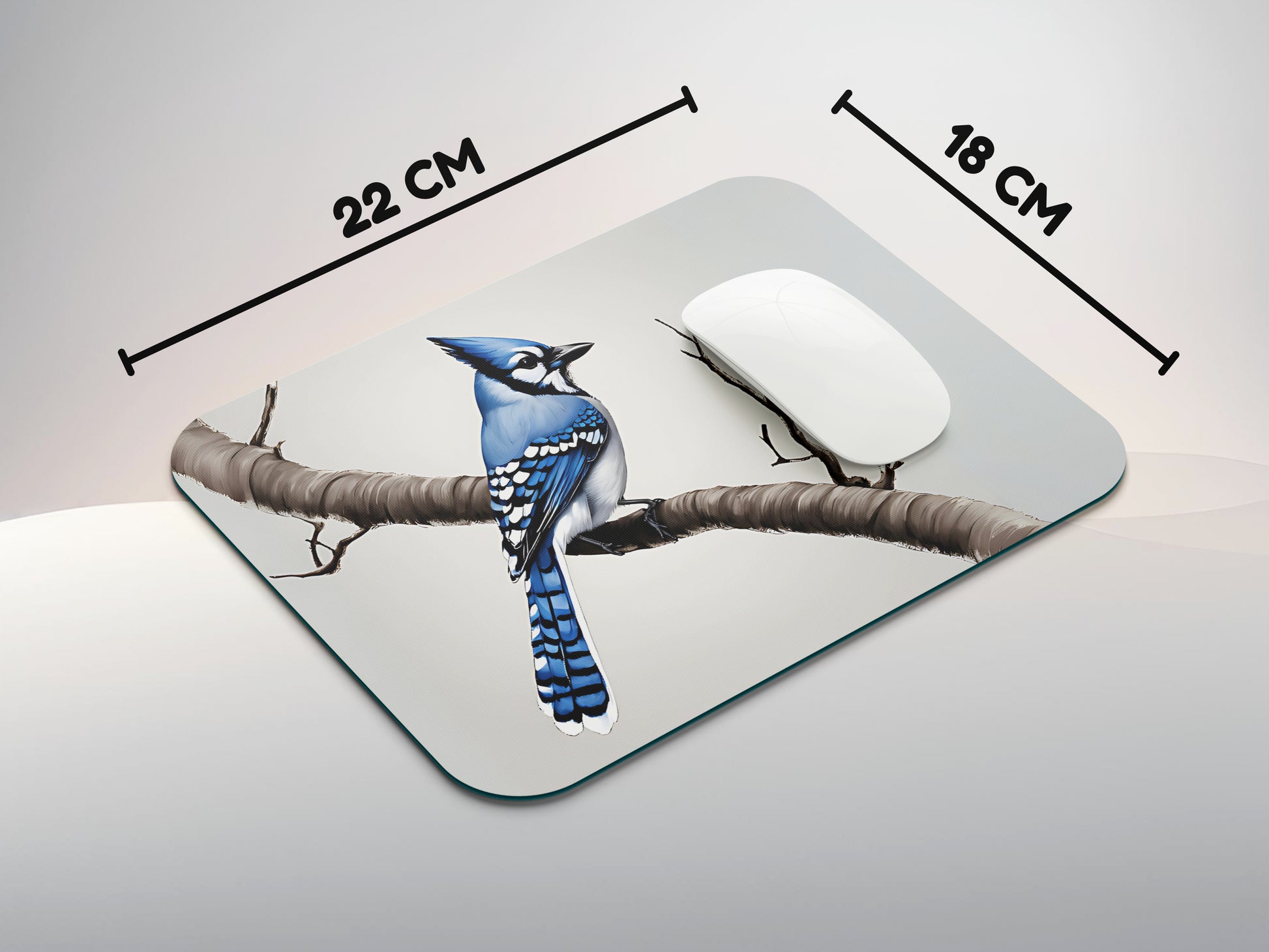 Blue Jay - Recognizable by its vibrant blue feathers, this bird is known for its intelligence and complex social behaviormousepad mockup style 3