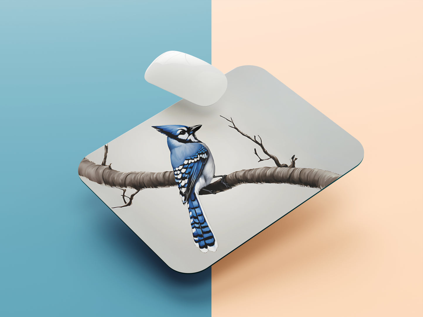 Blue Jay - Recognizable by its vibrant blue feathers, this bird is known for its intelligence and complex social behavior mousepad mockup style 1