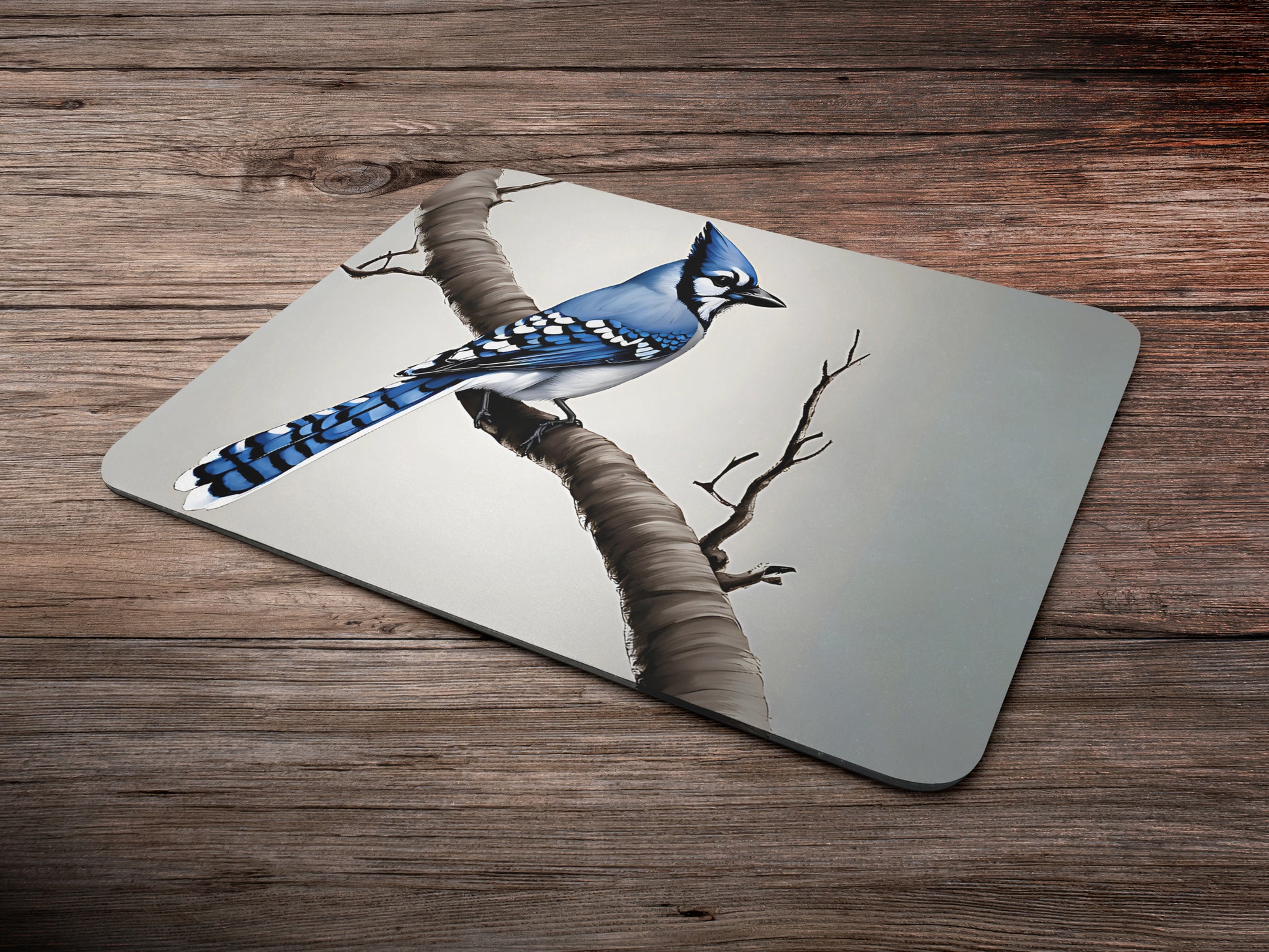 Blue Jay - Recognizable by its vibrant blue feathers, this bird is known for its intelligence and complex social behaviormousepad mockup style 6