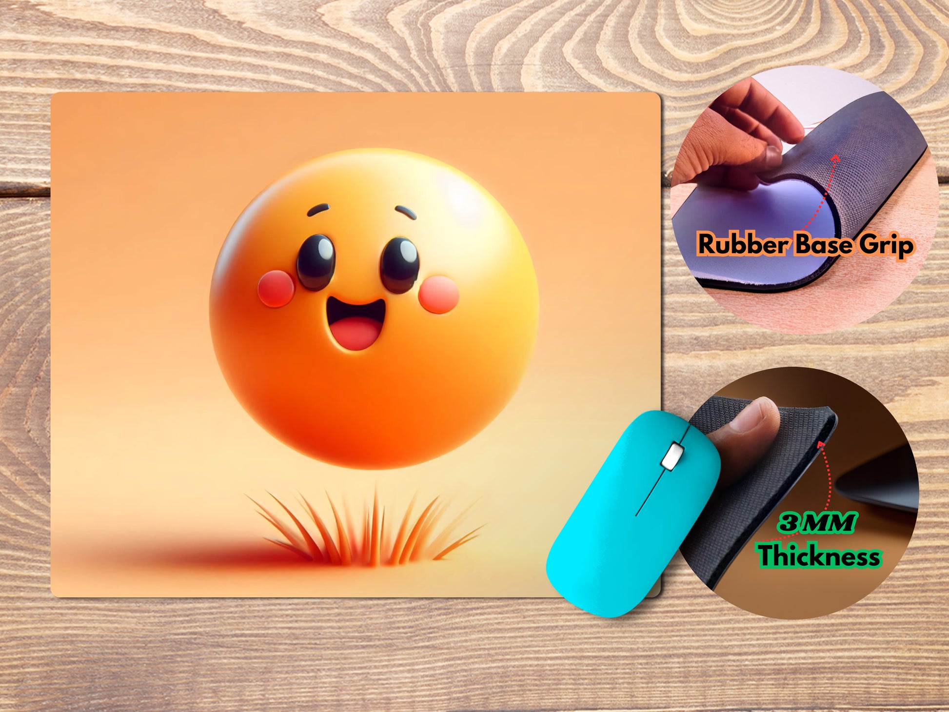 Cartoon bouncy ball with a joyful facemousepad mockup style 4