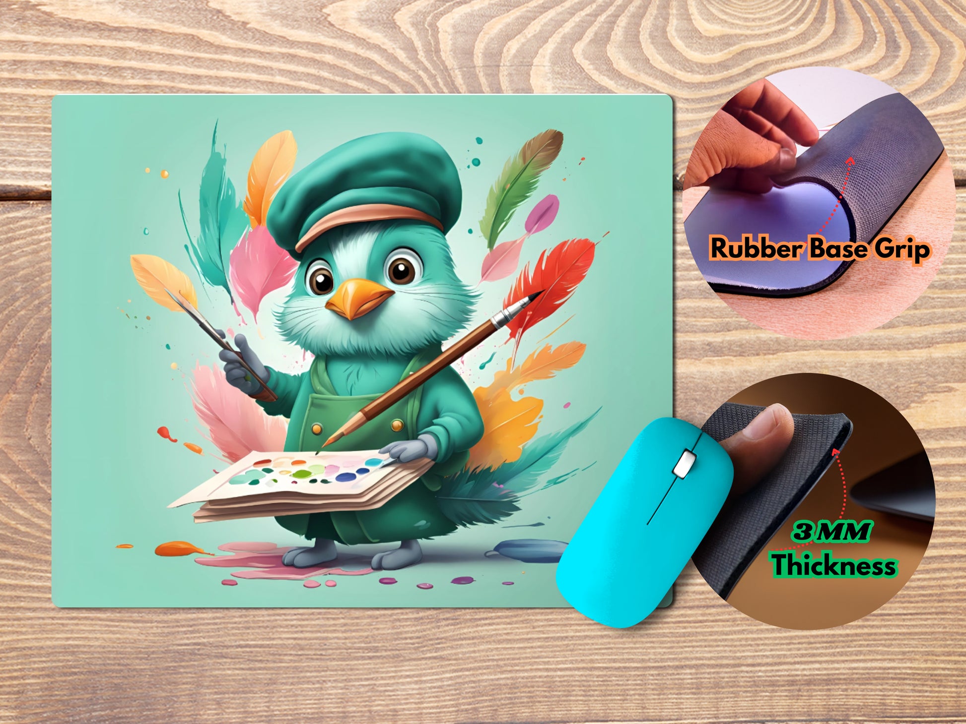 Cartoon quill pen dressed like an artist, with a beretmousepad mockup style 4