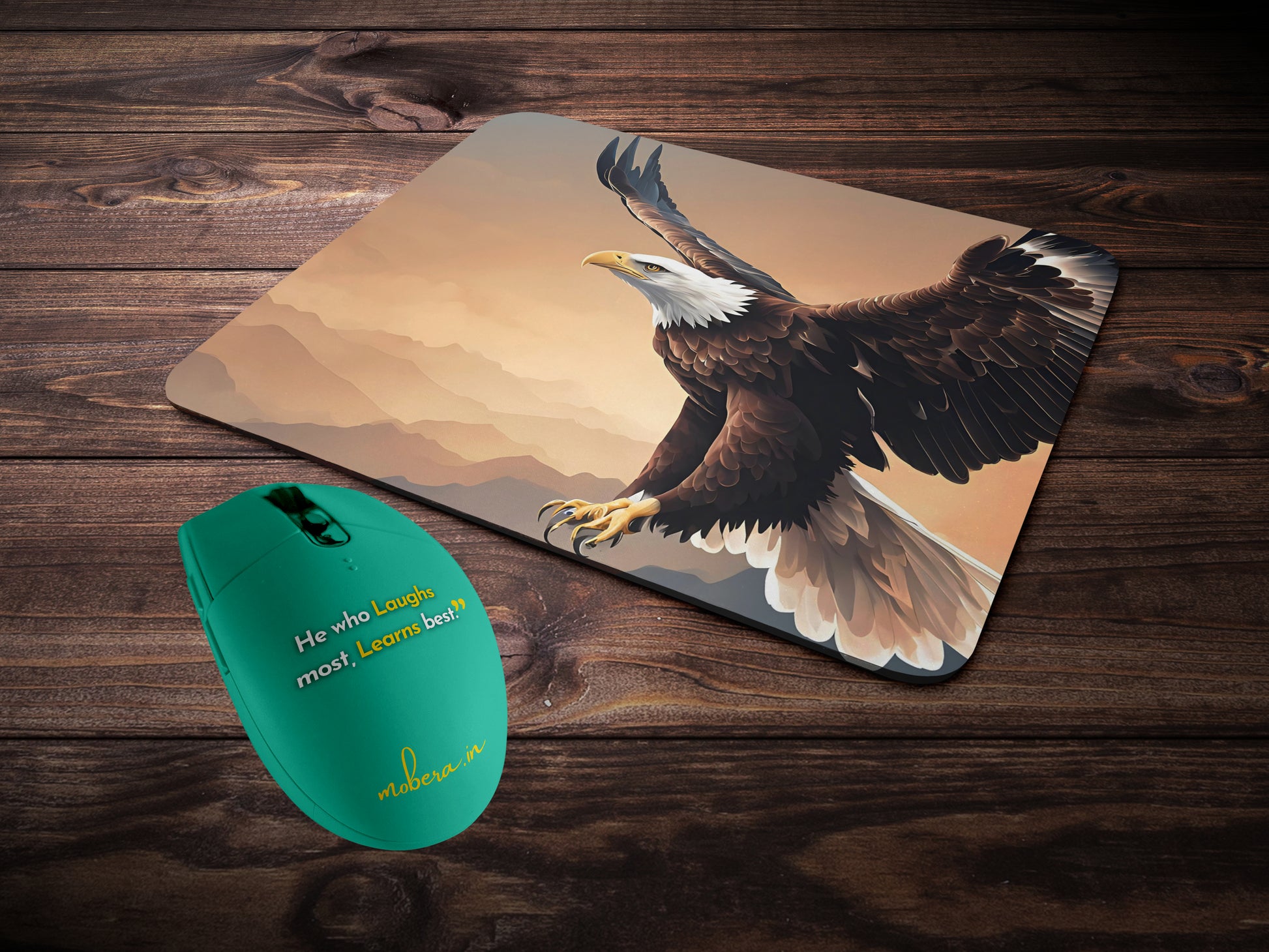 Eagle soaring high in the sky with its wings fully spreadmousepad mockup style 2