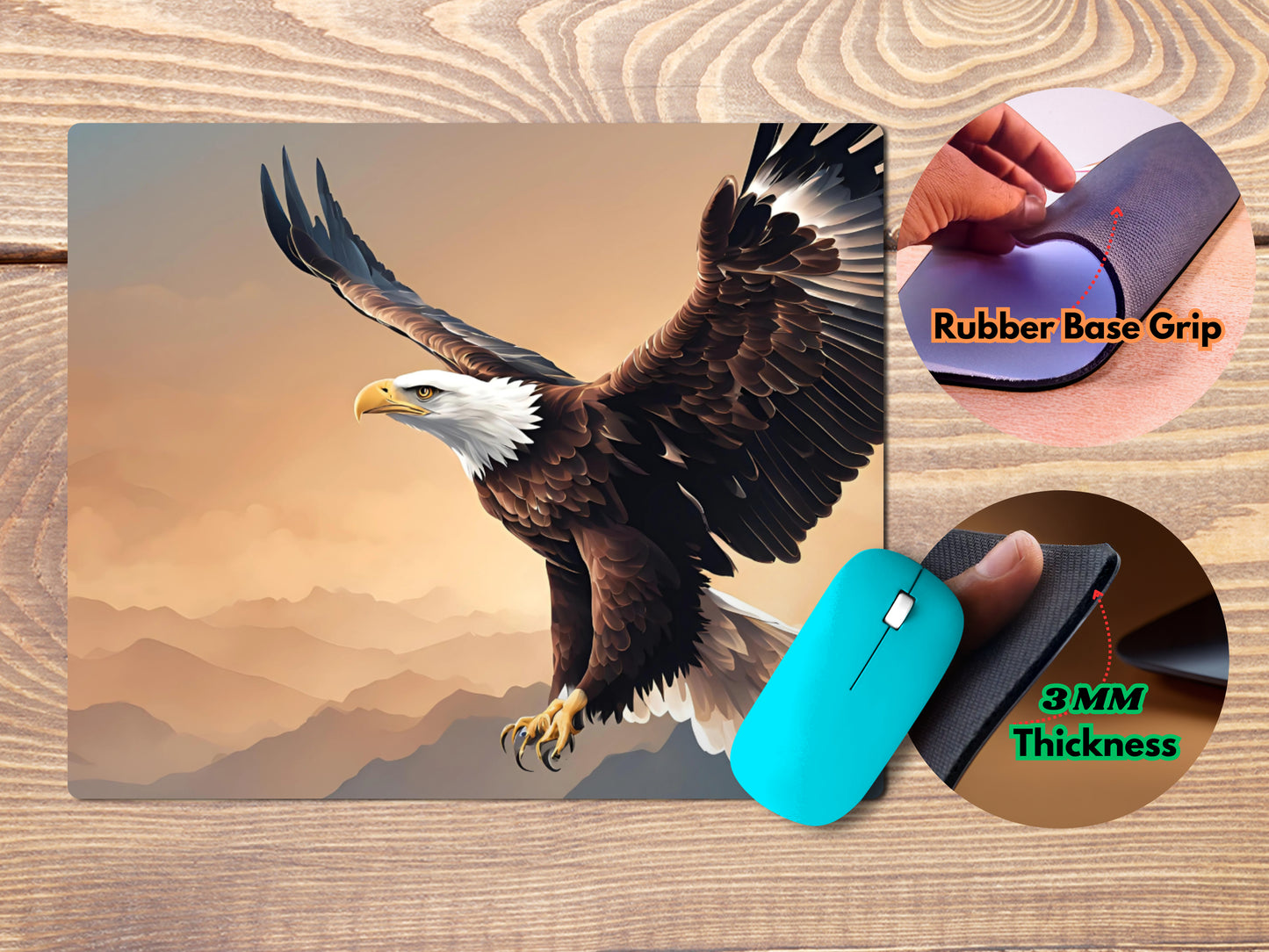 Eagle soaring high in the sky with its wings fully spreadmousepad mockup style 4