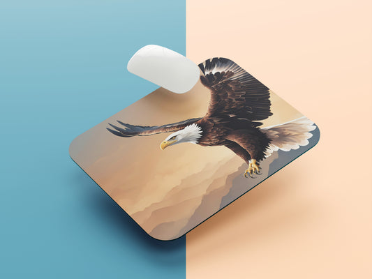 Eagle soaring high in the sky with its wings fully spread mousepad mockup style 1