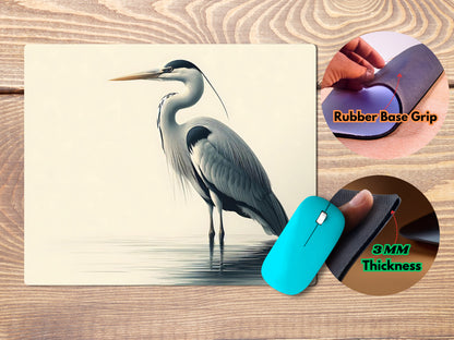 Heron standing gracefully in shallow watermousepad mockup style 4